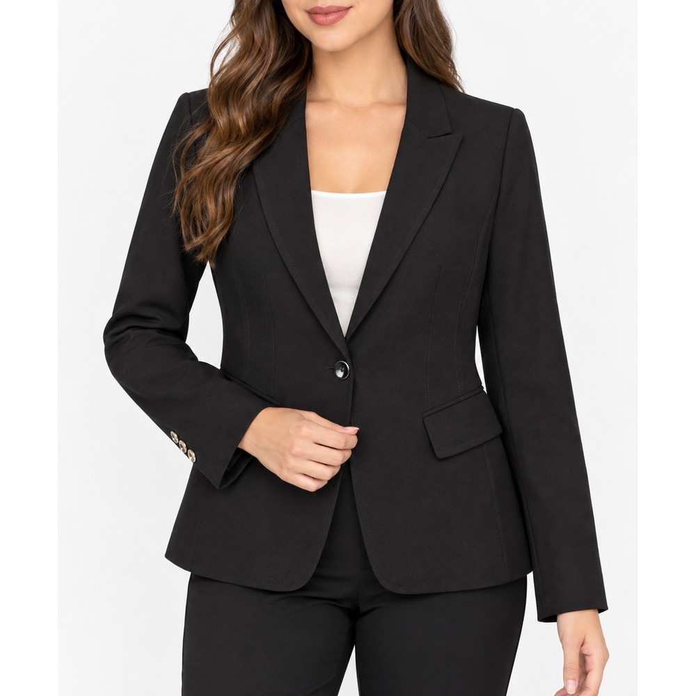 Zara Woman Blazer Womens 10 Black One Button Lined Tailored Jacket Workwear